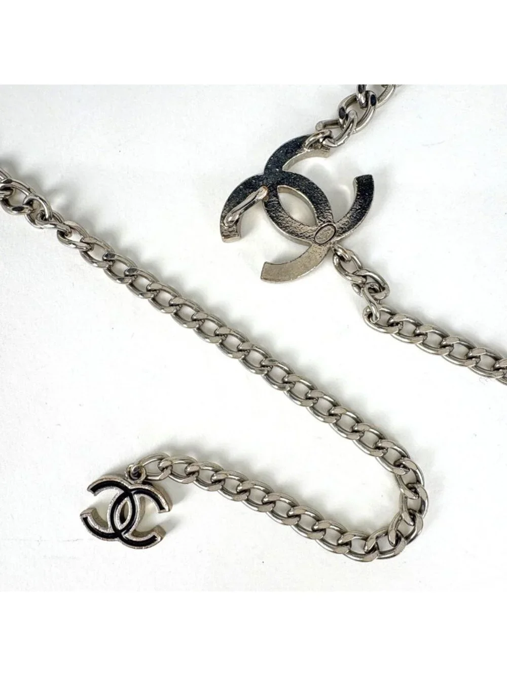 Chanel Belt CC Logo Chain Silver Plated Necklace